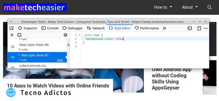 Sitio de edición en vivo con Firefox Cambiar el color de fondo