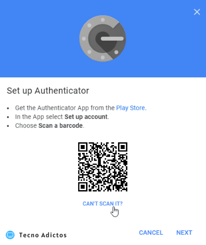 Escaneo de código de autenticador de Google