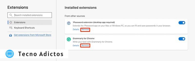 Instalar extensiones de Chrome Eliminar de Microsoft Edge