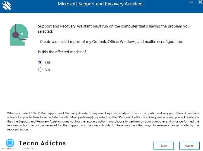 Asistente de recuperación de soporte técnico para problemas de Outlook 1