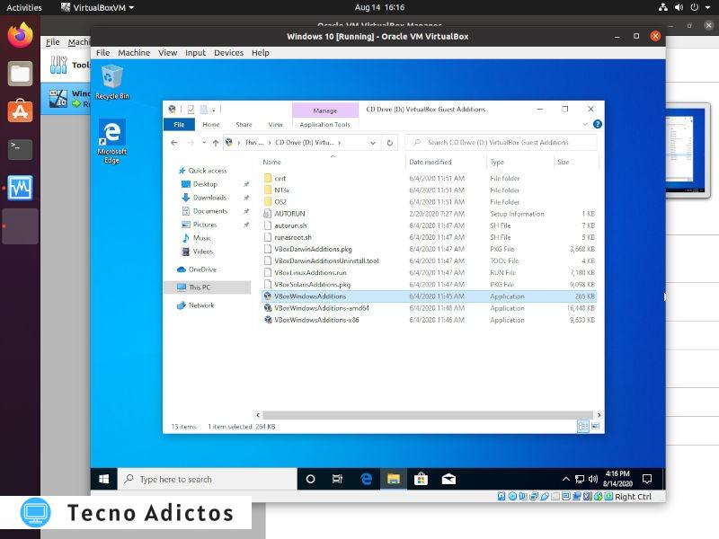 Windows en Vbox File Explorer Adiciones de Windows