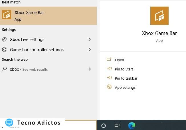 Barra de juegos de inicio de Windows10 Screen Recorder