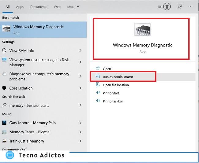 Cómo utilizar la aplicación de inicio de la herramienta de diagnóstico de memoria de Windows 10