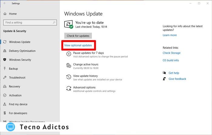 Última versión de Windows Ver actualizaciones opcionales