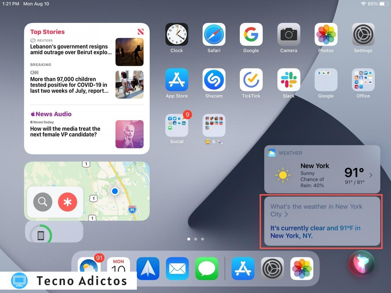 Transcripción compacta de subtítulos Siri en iPad
