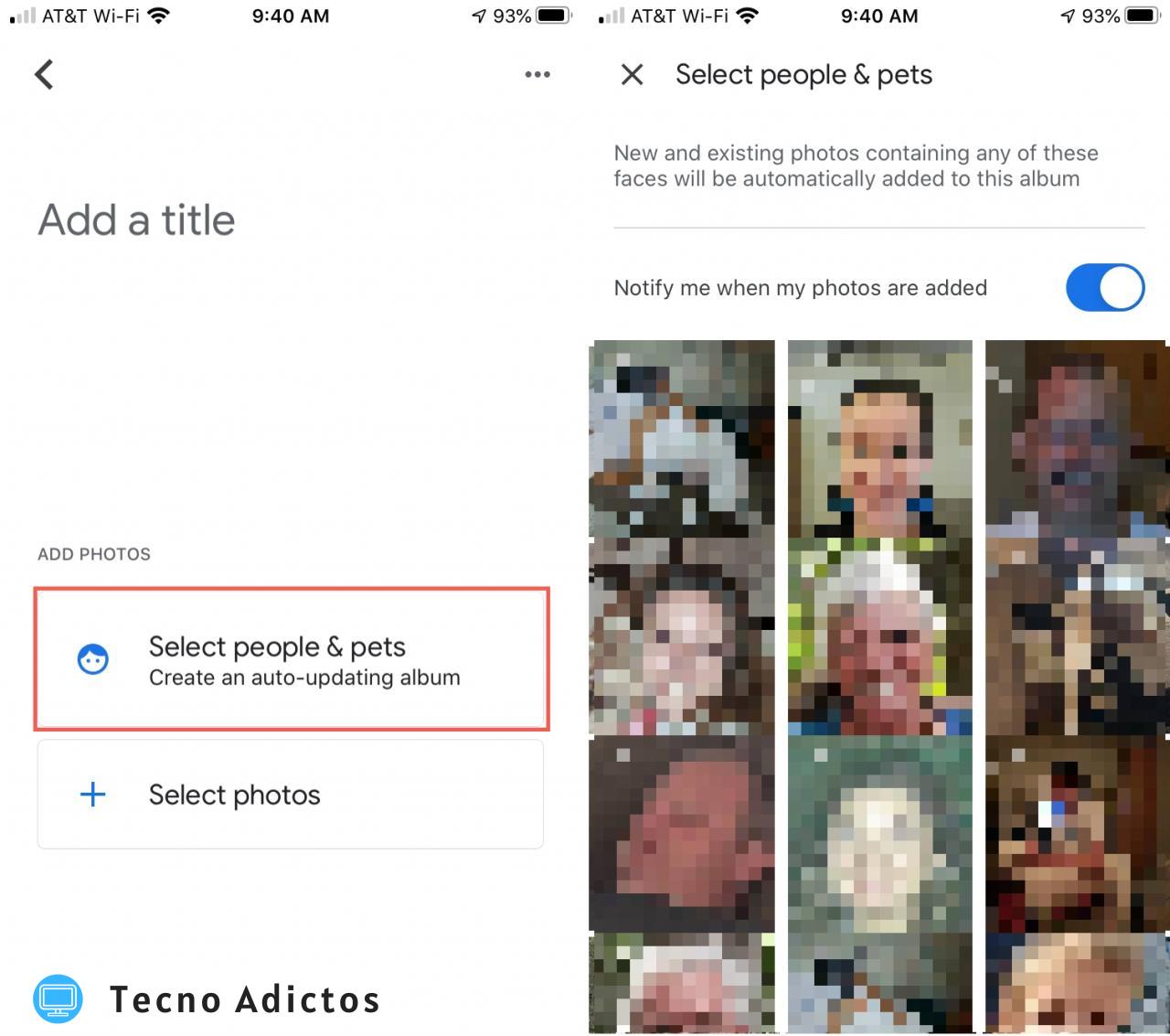Personas del álbum de actualización automática de Google Fotos