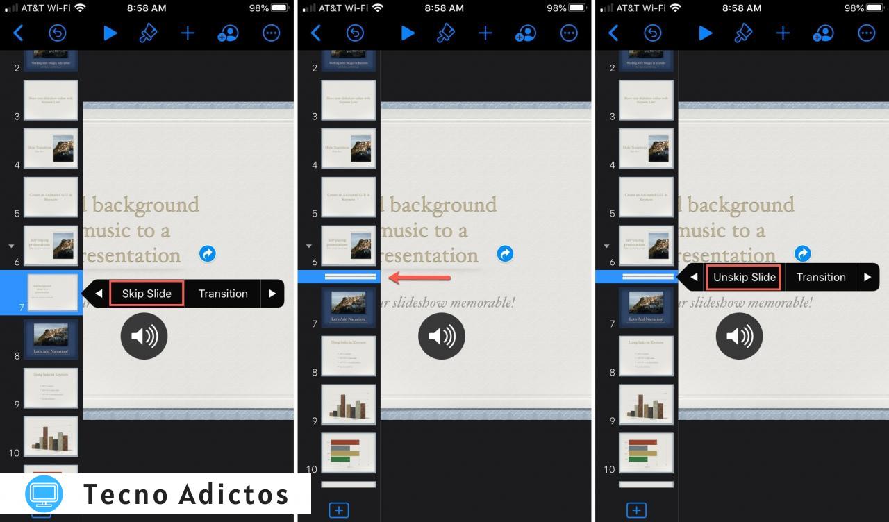 Keynote iPhone Skip Unskip Slide Navigator