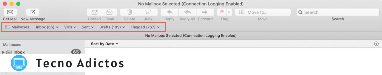 Barra de favoritos de correo en Mac