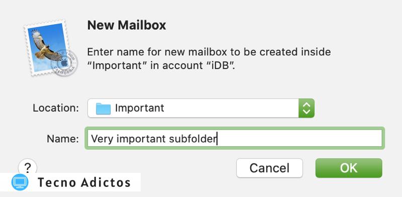 Nueva subcarpeta de buzón Mac Mail