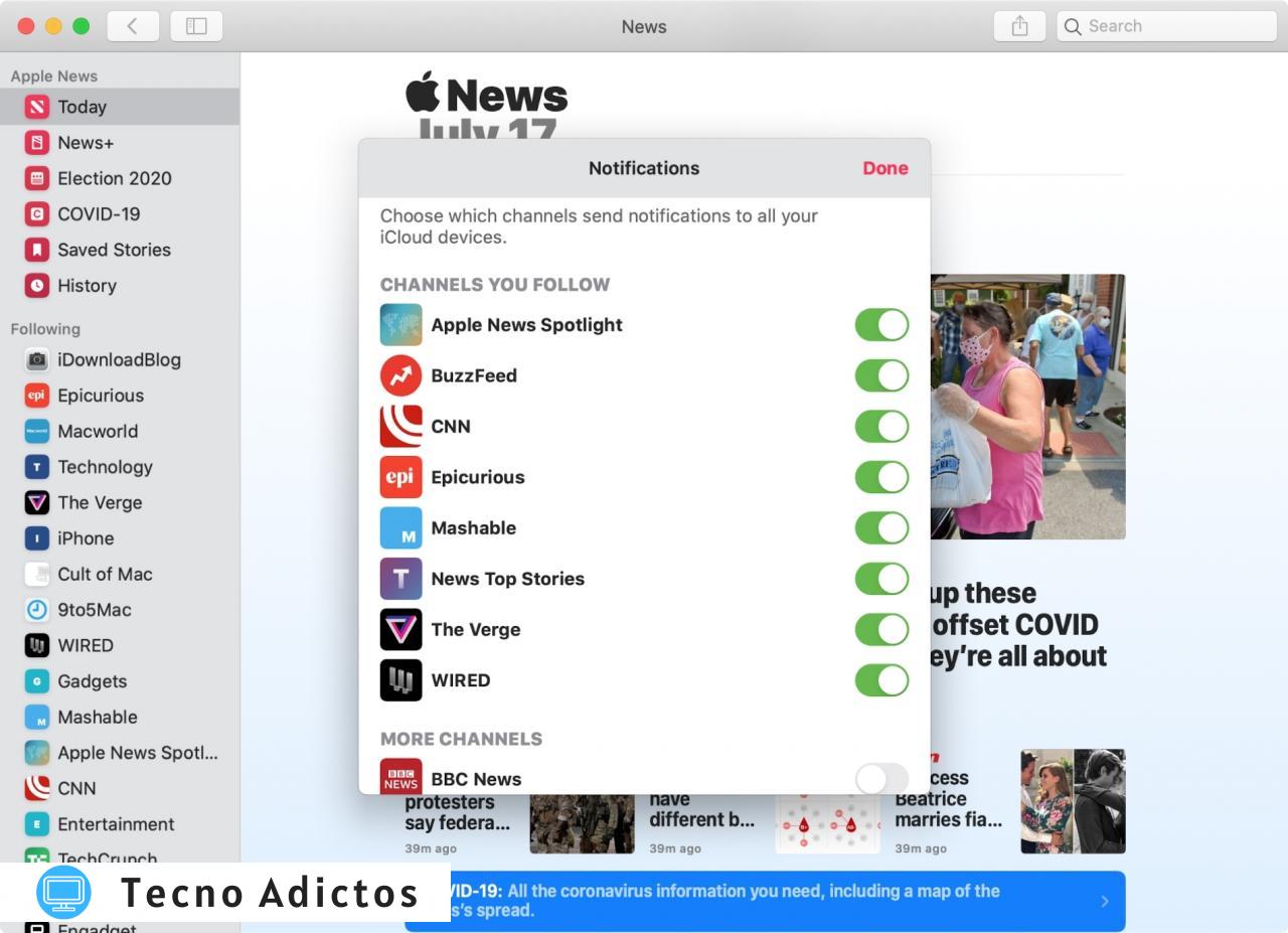 Notificaciones de Mac de la aplicación de noticias