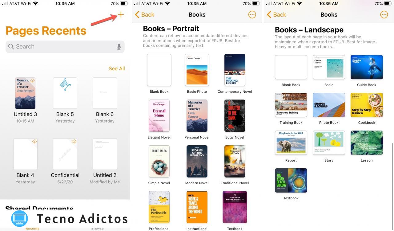 Plantillas de libros de Pages en iPhone