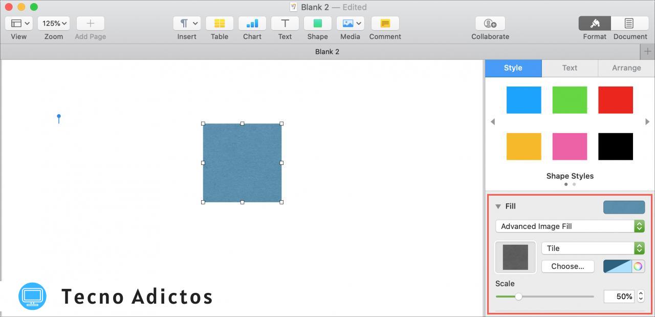 Forma de relleno de imagen avanzada de Pages Mac