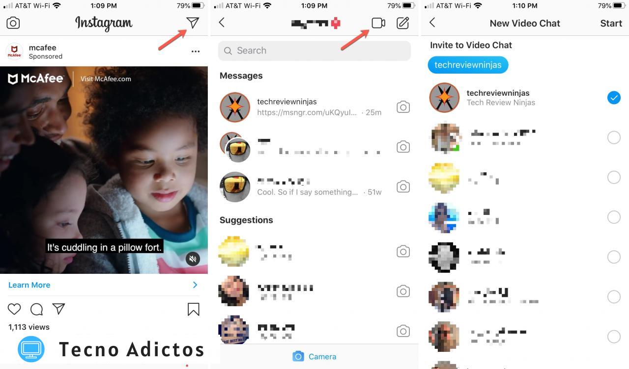 Iniciar chat de video grupal Instagram