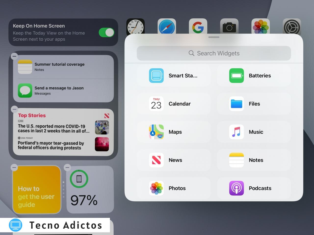 Pantalla de inicio del iPad de la galería de widgets