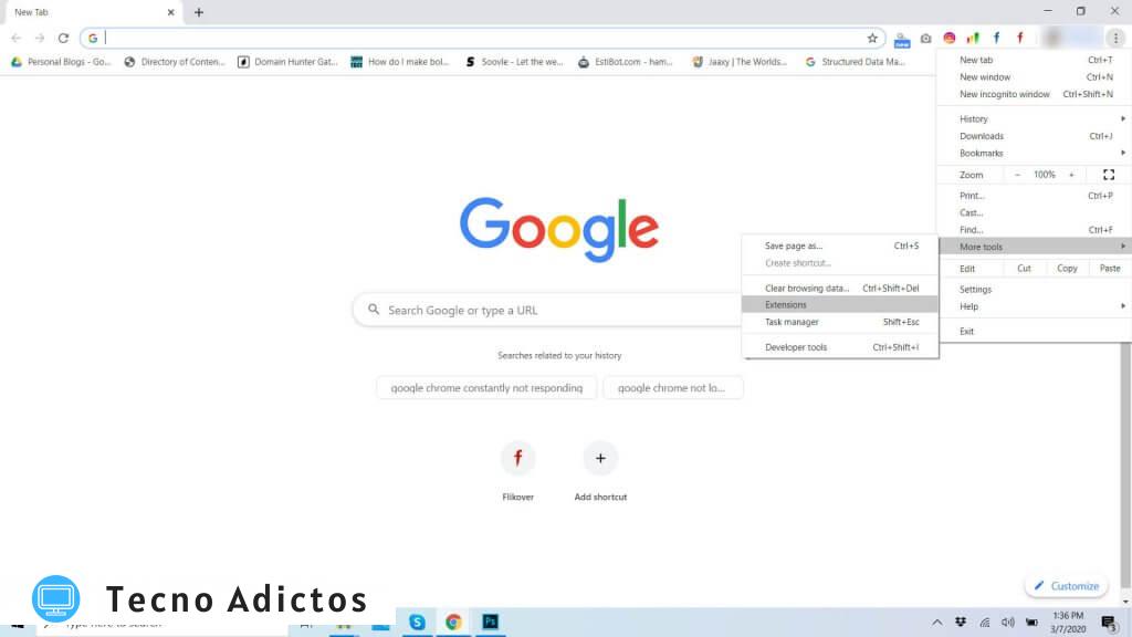 Acceder a extensiones en el navegador Chrome