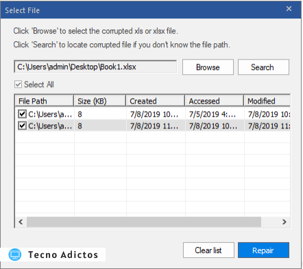 haga clic en Buscar archivo de Excel