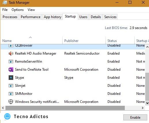 Inicio de Keyloggers Windows10 Task Manager