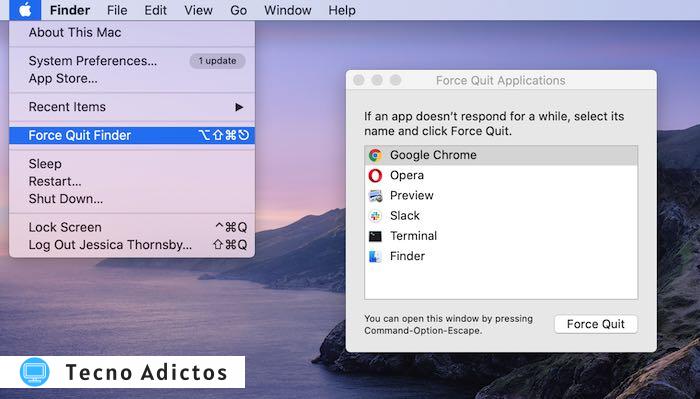 Puede forzar el cierre de una aplicación mediante el menú Forzar salida de macOS.