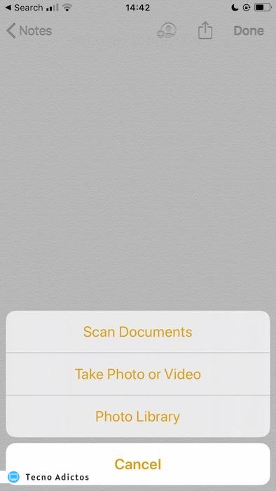 Escanear un documento con la aplicación Apple Notes.