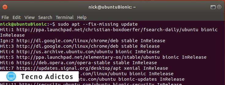 Falta la corrección de Ubuntu Apt