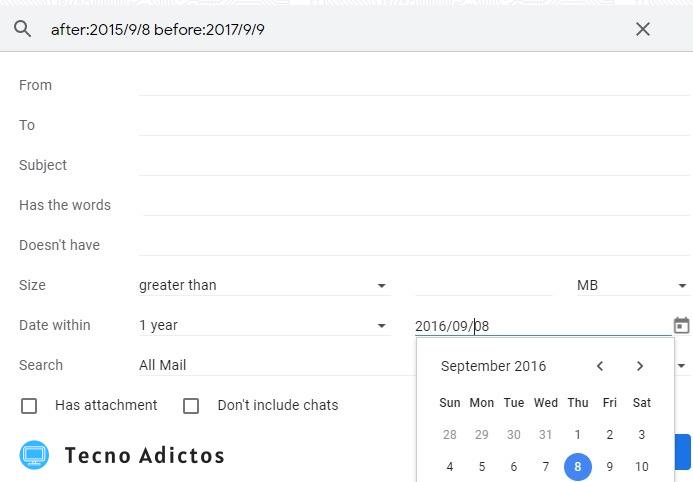 Ordenar los filtros de Gmail Rango de fechas