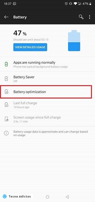 Reparar notificaciones retrasadas Funciones de optimización de la batería Oneplus