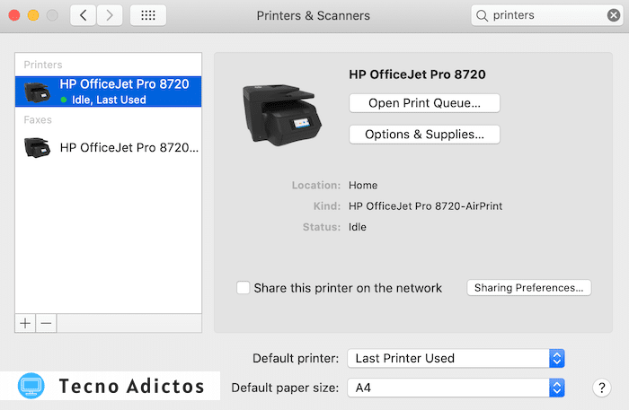 Puede acceder a la configuración de diagnóstico de la impresora de macOS