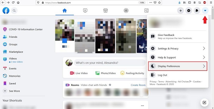 Habilitar las preferencias de visualización de la aplicación de escritorio de Facebook en modo oscuro