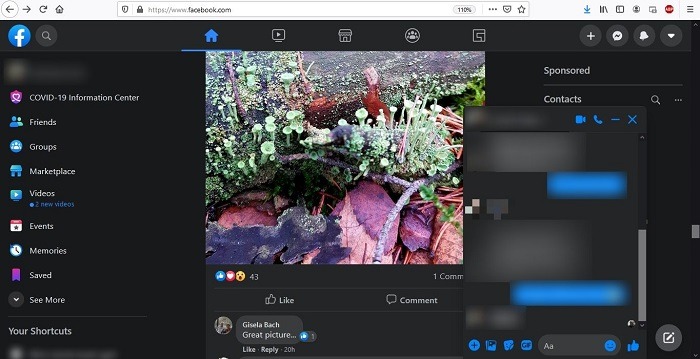 Habilitar el modo oscuro de Facebook Desktop View Active Chat