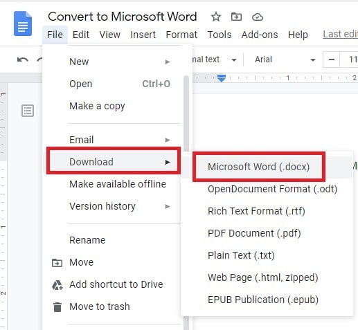 Cómo convertir de Google Docs a Microsoft Word Descargar