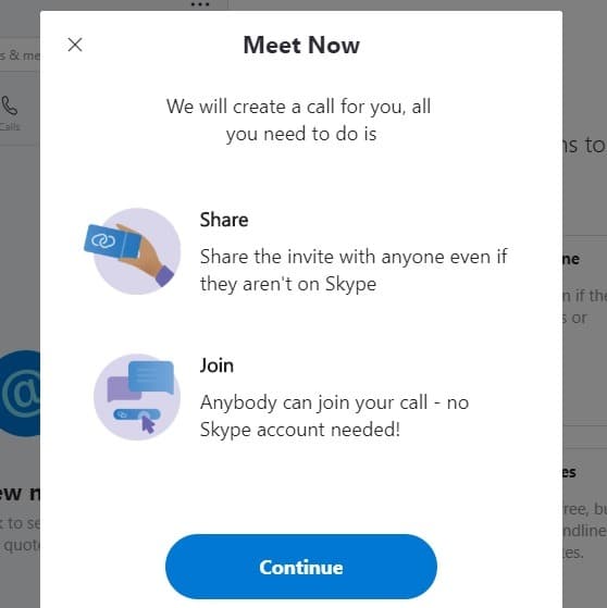 Skype Meet Now Continuar