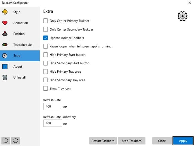 Personalización de la barra de tareas de Windows 10 con Taskbarx Extra