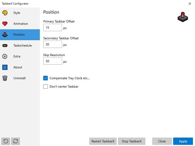 Personalización de la barra de tareas de Windows 10 con Taskbarx Position