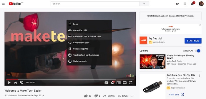 Compartir un video de YouTube con las funciones integradas de YouTube.