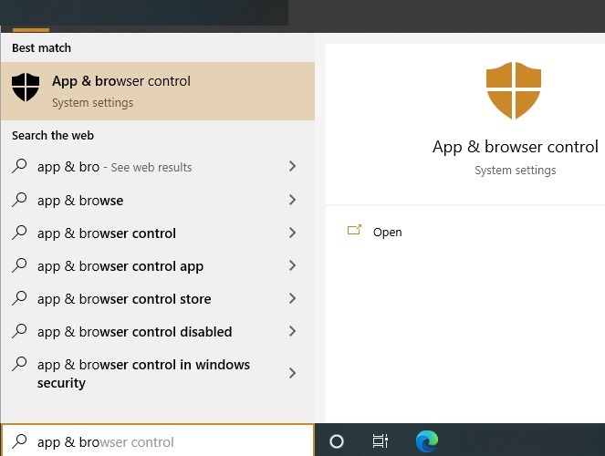 Deshabilitar la aplicación Smartscreen y el control del navegador