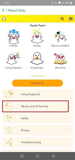 Cómo eliminar la seguridad de la cuenta de la aplicación móvil Snapchat