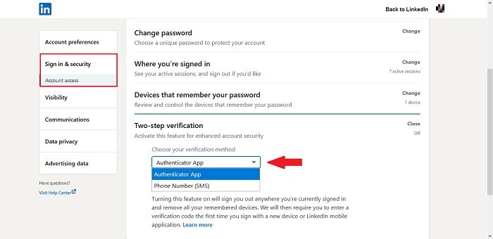 Cómo dos factores de autenticación Linkedin Desktop Activar la opción Censurado