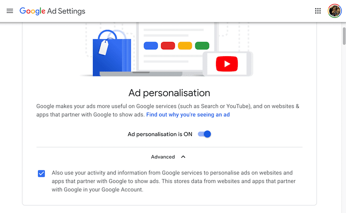 Puede evitar que Google utilice su información en anuncios de terceros.