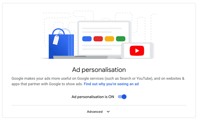 De Google "Personalización de anuncios" ajustes. 