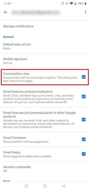 Cómo deshabilitar la función de deshabilitación móvil de la vista de conversación de Gmail