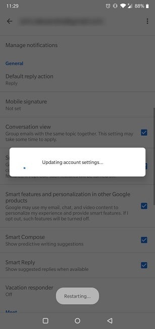 Cómo deshabilitar la configuración de actualización de la aplicación móvil Vista de conversación de Gmail