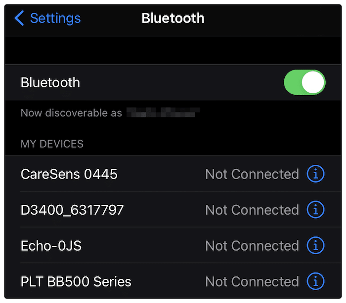 La pantalla de configuración de Bluetooth.
