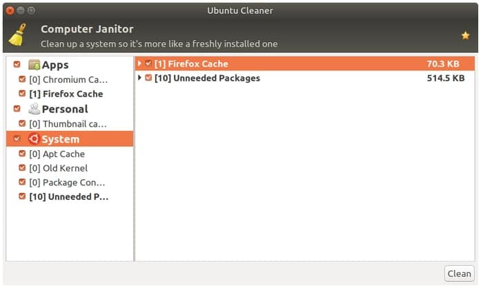 Herramientas de limpieza del sistema Linux Ubuntu Cleaner