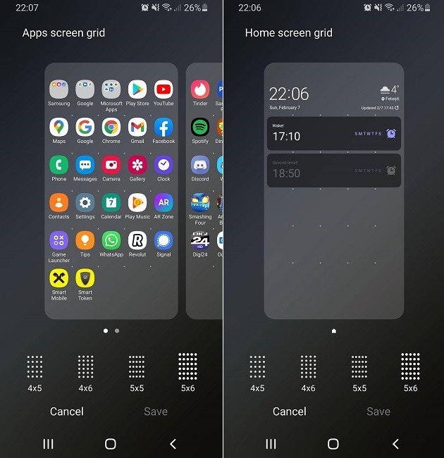 Cómo cambiar el tamaño del icono de la aplicación Samsung Select New Grid