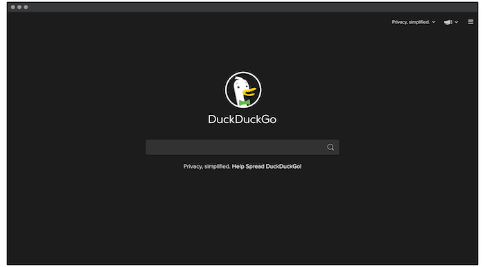 La página de inicio de DuckDuckGo.