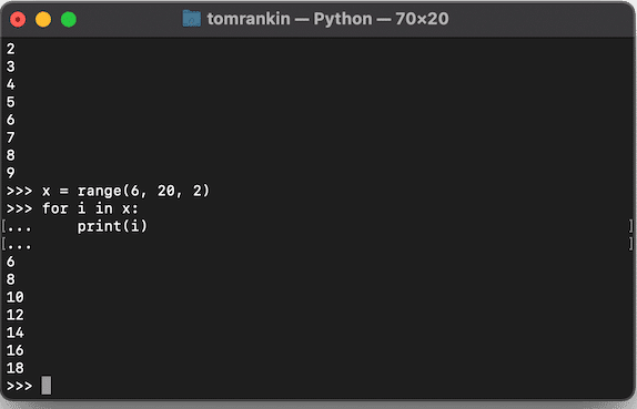 Números pares del rango de Python