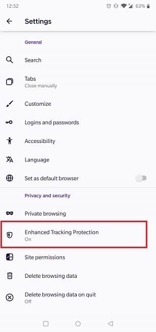 Cómo habilitar cookies en el navegador de Android Firefox Privacidad Seguridad