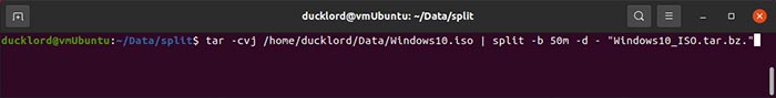 Comprimir archivos divididos en Ubuntu Tar Split Bz