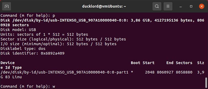 Reparar USB en particiones de lista Fdisk de Linux