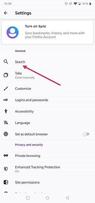 Cómo cambiar el motor de búsqueda predeterminado de Android Firefox Search